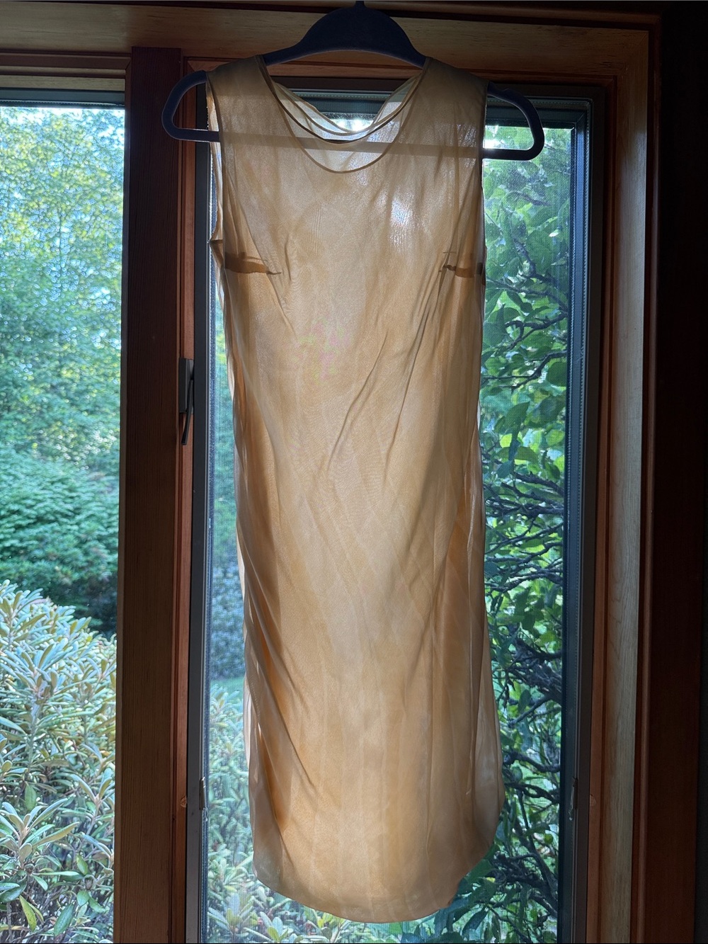 Vintage Semi Sheer Sleeveless Slip Dress in Buttery Beige and Off White Swirls